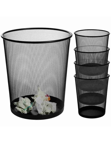 Cestini Ufficio in Metallo Nero da 15 litri, confezione da 5 pezzi