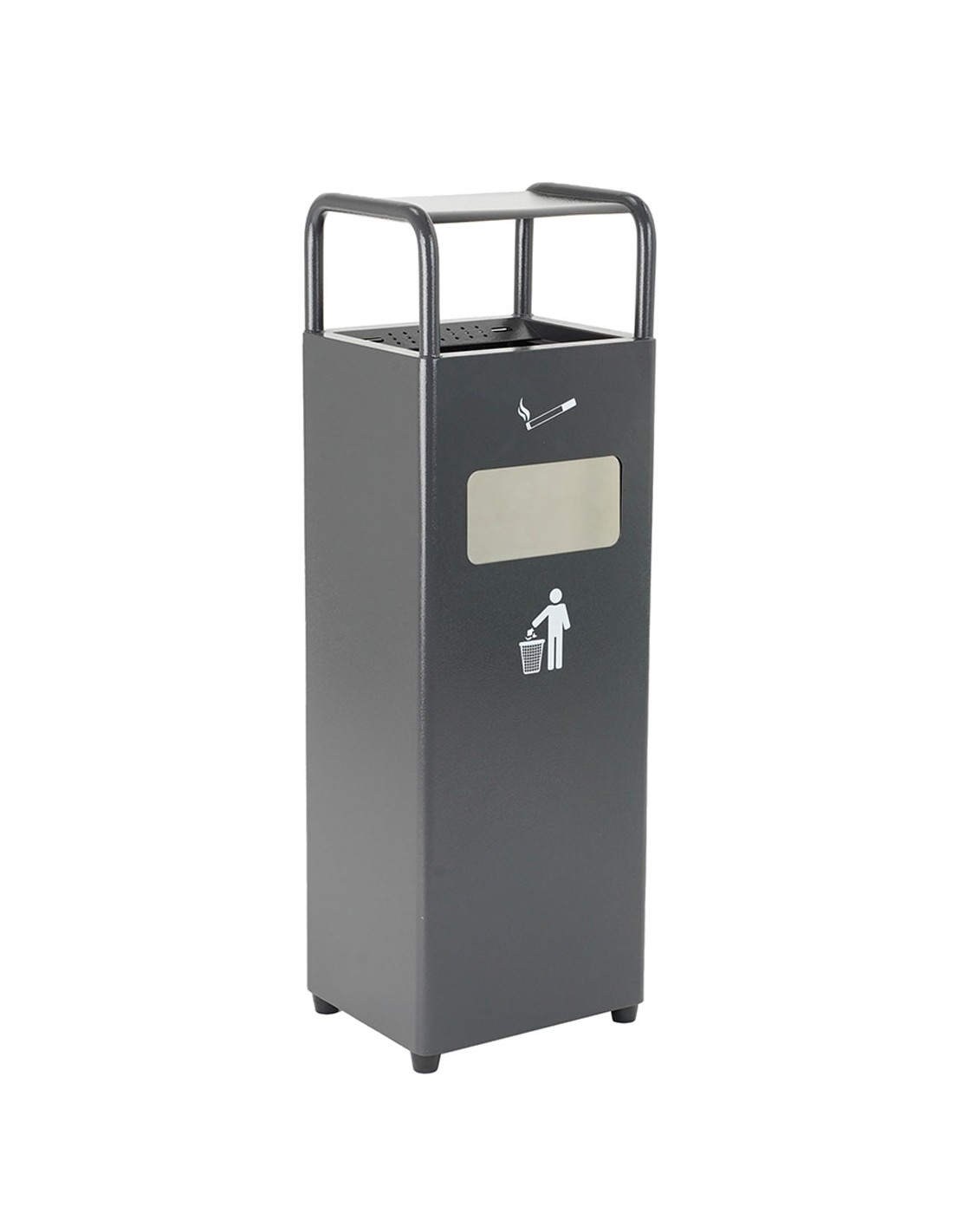 Pattumiera In Acciaio Inox Con Posacenere Da 30L - Secchio Rifiuti Per Esterno E Balcone, Nero 62cm - 2