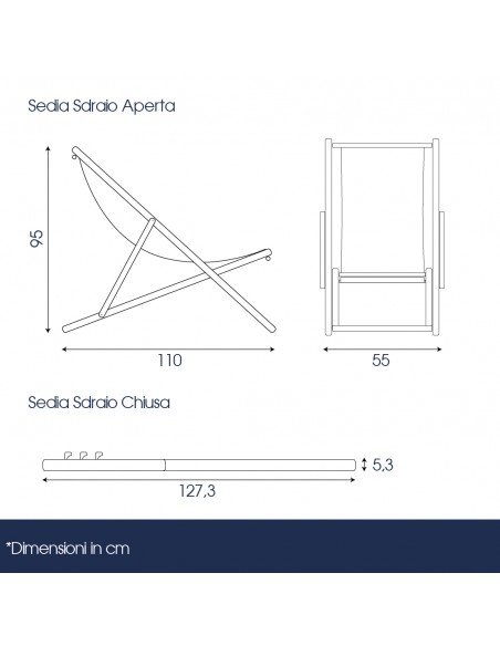 misure sedia sdraio legno