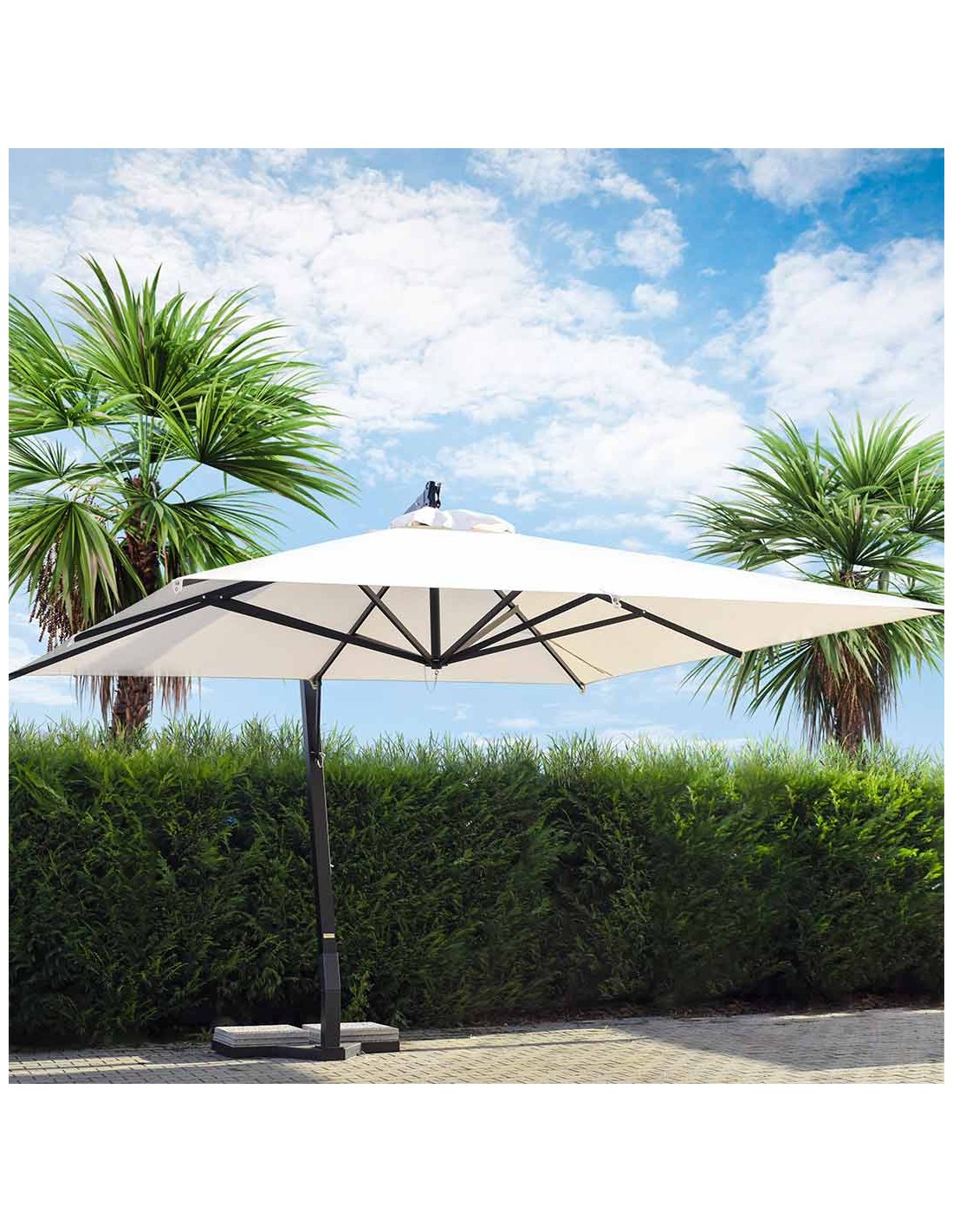 SPRINGOS Ombrellone Rettangolare Da Giardino, 195x122 Cm, Altezza 220 Cm, Colore Grigio, Con Manovella E Inclinazione Regolabile, 100% Poliestere
