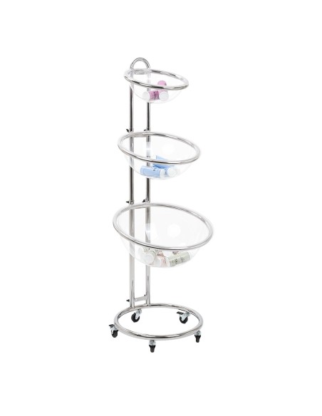 Espositore promozionale da terra con cesto in plexiglass