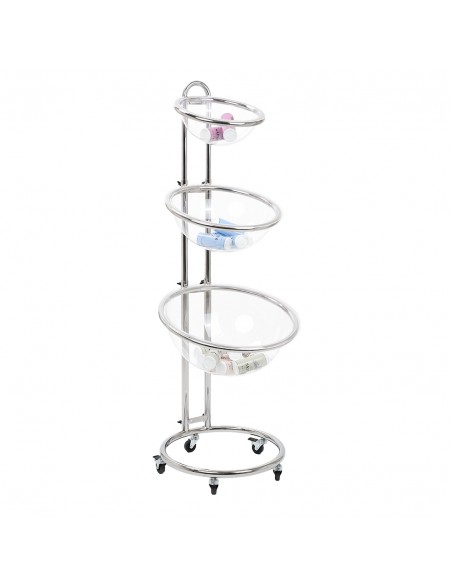 Espositore promozionale da terra con cesto in plexiglass