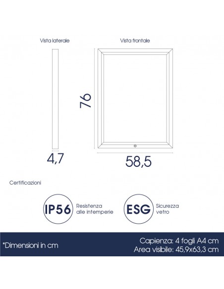 Bacheca per Esterno Nera per Avvisi e Menu. Certificata IP56 e ESG