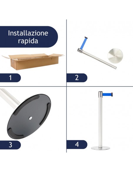 kit colonnina segnapercorso con nastro da 3 metri blu