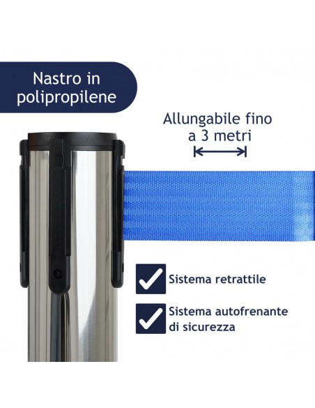 colonnina segnapercorso con nastro in polipropilene  di 3mt blu