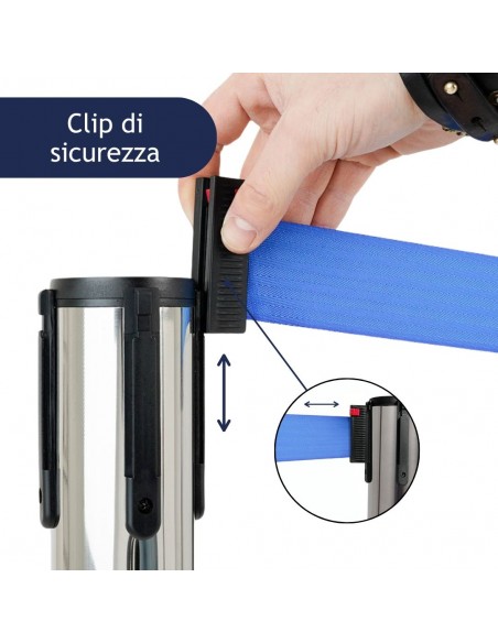 colonnina segnapercorso con clip di sicurezza e nastro blu