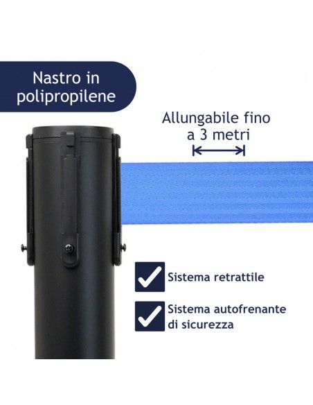 Colonnina segnapercorso con nastro in polipropilene blu