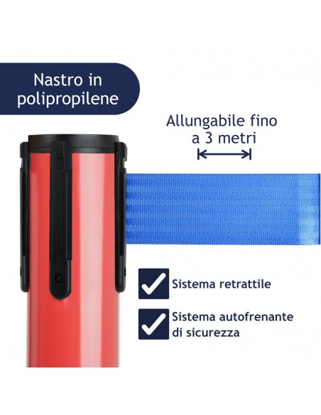 colonnina segnapercorso con nastro blu in polipropilene