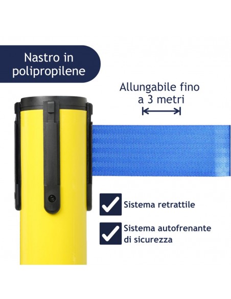colonnina segnapercorso con nastro in polipropilene blu