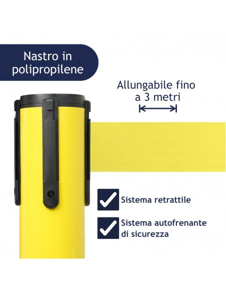 colonnina segnapercorso con nastro in polipropilene giallo