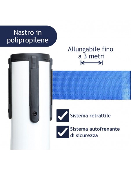 colonnina segnapercorso con nastro in polipropilene blu