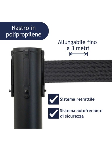 colonnina segnapercorso con nastro nero in polipropilene
