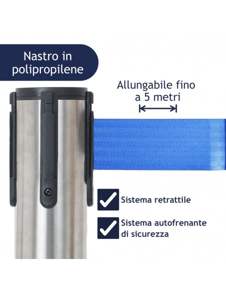 colonnina segnapercorso con nastro in polipropilene blu