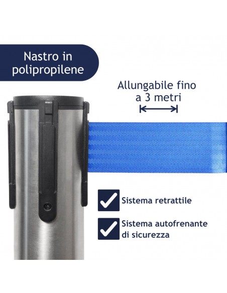 colonnina segnapercorso con nastro in polipropilene blu