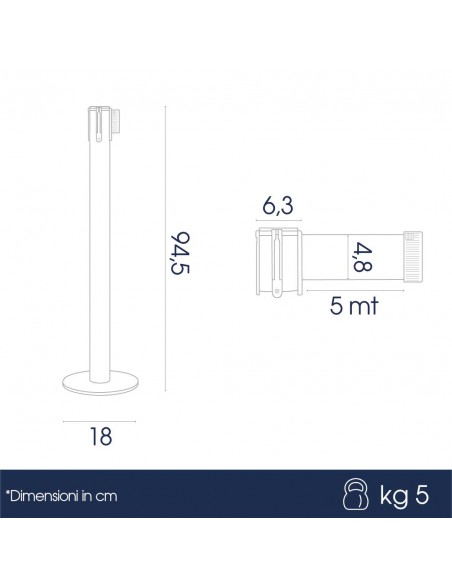 dimensioni colonnina segnapercorso con base magnetica