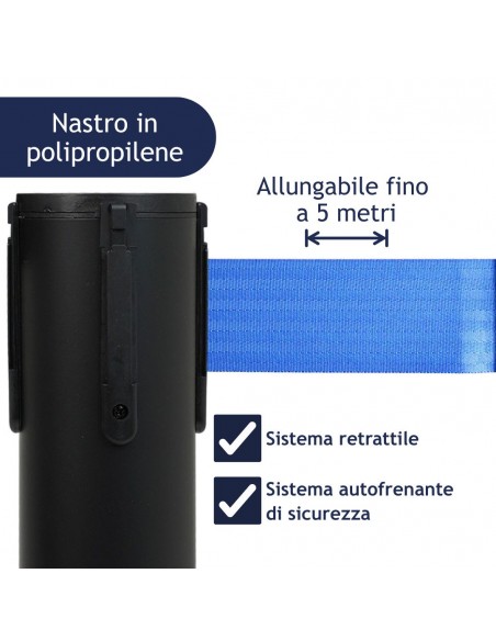 colonnina segnapercorso con nastro in polipropilene da 5 metri