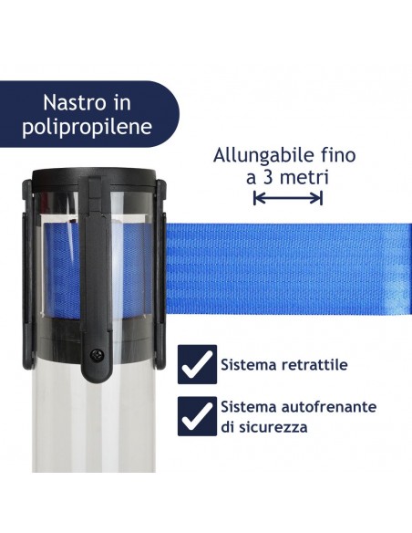 colonnina segnapercorso trasparente con nastro in polipropilene blu