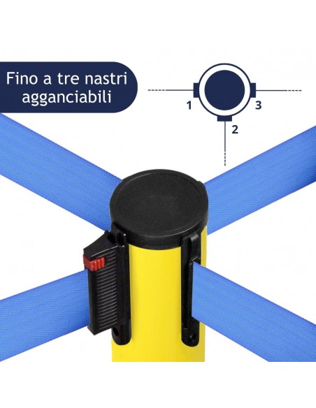 colonnina segnapercorso gialla con 3 clip e nastro da 3 metri