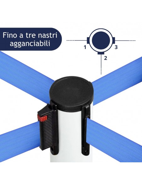 colonnina segnapercorso bianca con 3 ganci e nastro da 3 metri