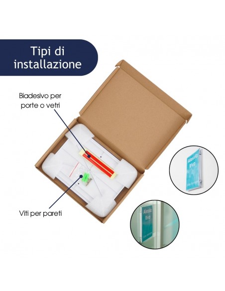 installazione targa a vetro, porta, muro