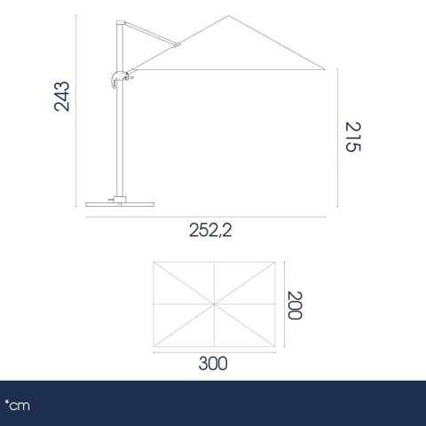 dimensioni ombrellone rettangolare 2x3 in alluminio - DANIELI