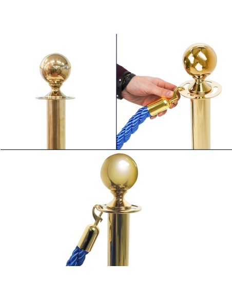 Aggangio di un cordone blu in polipropilene a colonnina segnapercorso