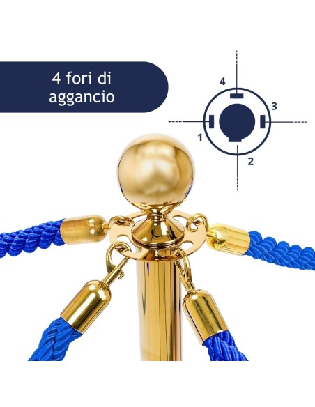 Colonnina segnapercorso con 4 cordoni blu agganciati