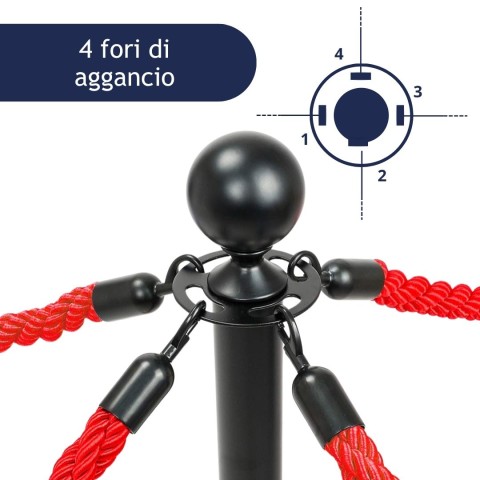 Testa di colonnina segnapercorso con ganci neri e cordoni rossi - DANIELI