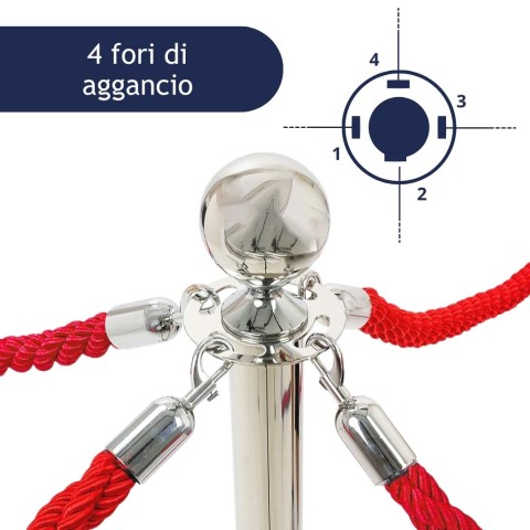 Testa di colonnina segnapercorso con 4 cordoni rossi agganciati ad essa - DANIELI