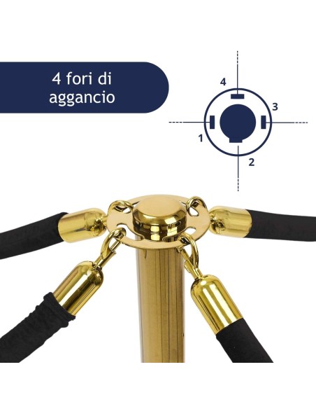 Testa di colonnina segnapercorso con 4 corde in velluto nero agganciate ad essa