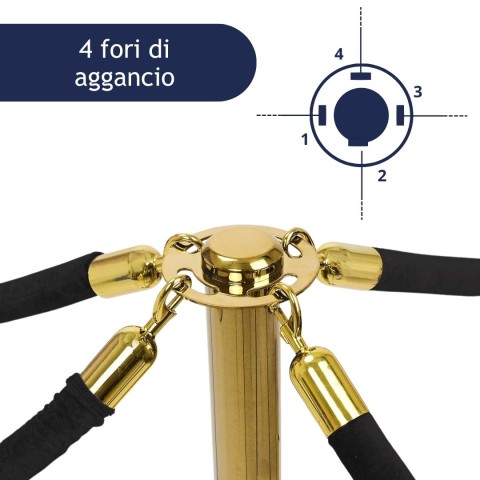 Testa di colonnina segnapercorso con 4 corde in velluto nero agganciate ad essa - DANIELI