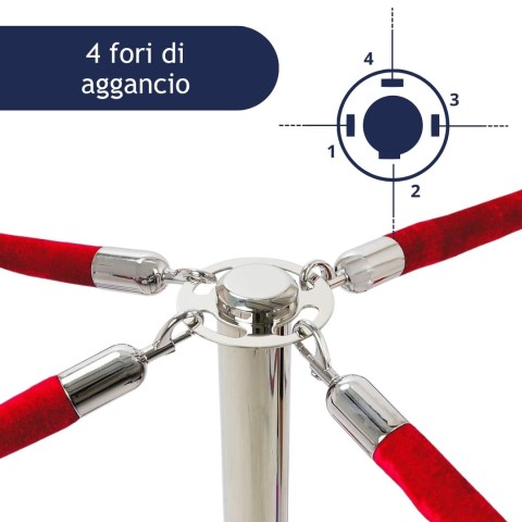 Testa di colonnina segnapercorso con 4 corde in velluto rosse aggangiate ad essa - DANIELI
