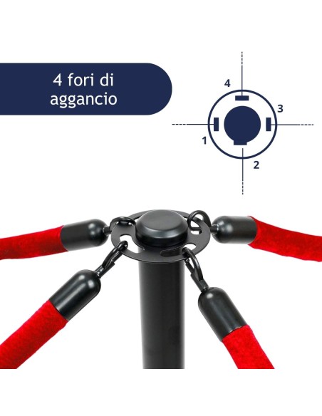 Testa di colonnina segnapercorso con 4 corde in velluto rosse agganciate ad essa