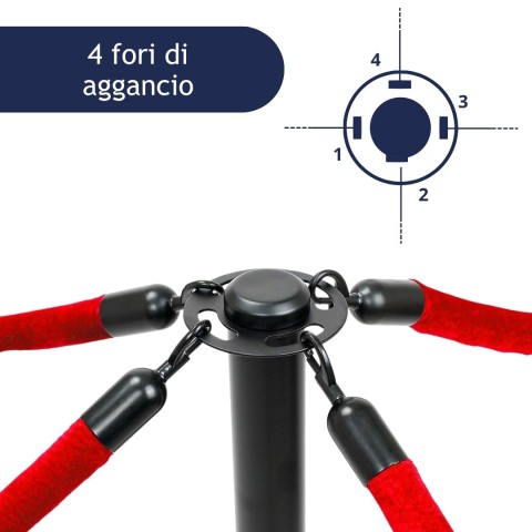 Testa di colonnina segnapercorso con 4 corde in velluto rosse agganciate ad essa - DANIELI