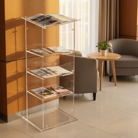 leggio in plexiglass portalibro A3 con ripiani in una hall di un hotel - DANIELI