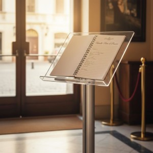 espositore a leggio in plexiglass A3 orizzontale all'entrata di un ristorante - DANIELI