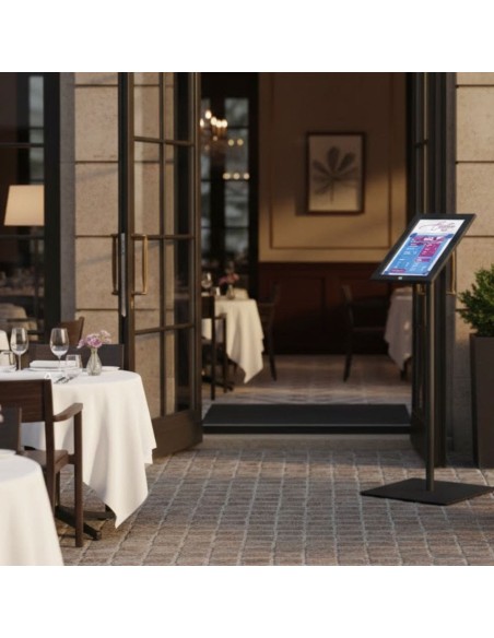 Leggio porta menu con pannellino per logo all'entrata di un ristorante