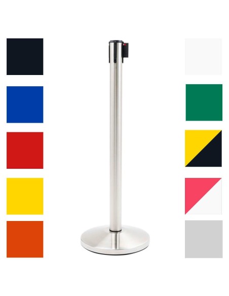 Colonnina segnapercorso in acciaio spazzolato con nastro disponibile in 10 colori