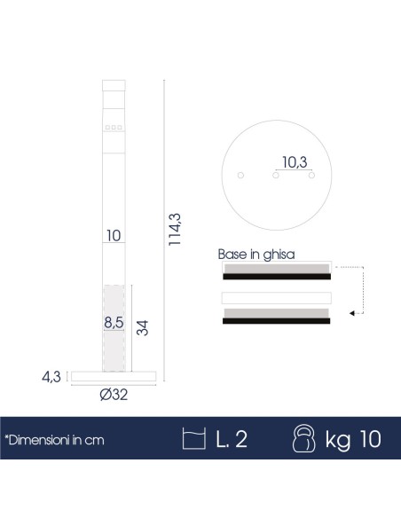 dimensioni portacenere a colonna POS013