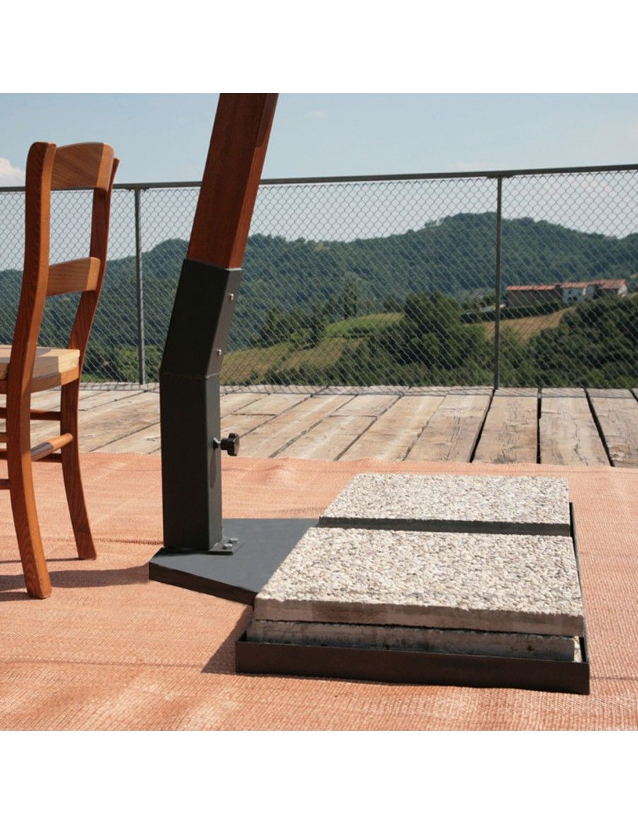 base con marmitte per ombrellone a braccio laterale in legno