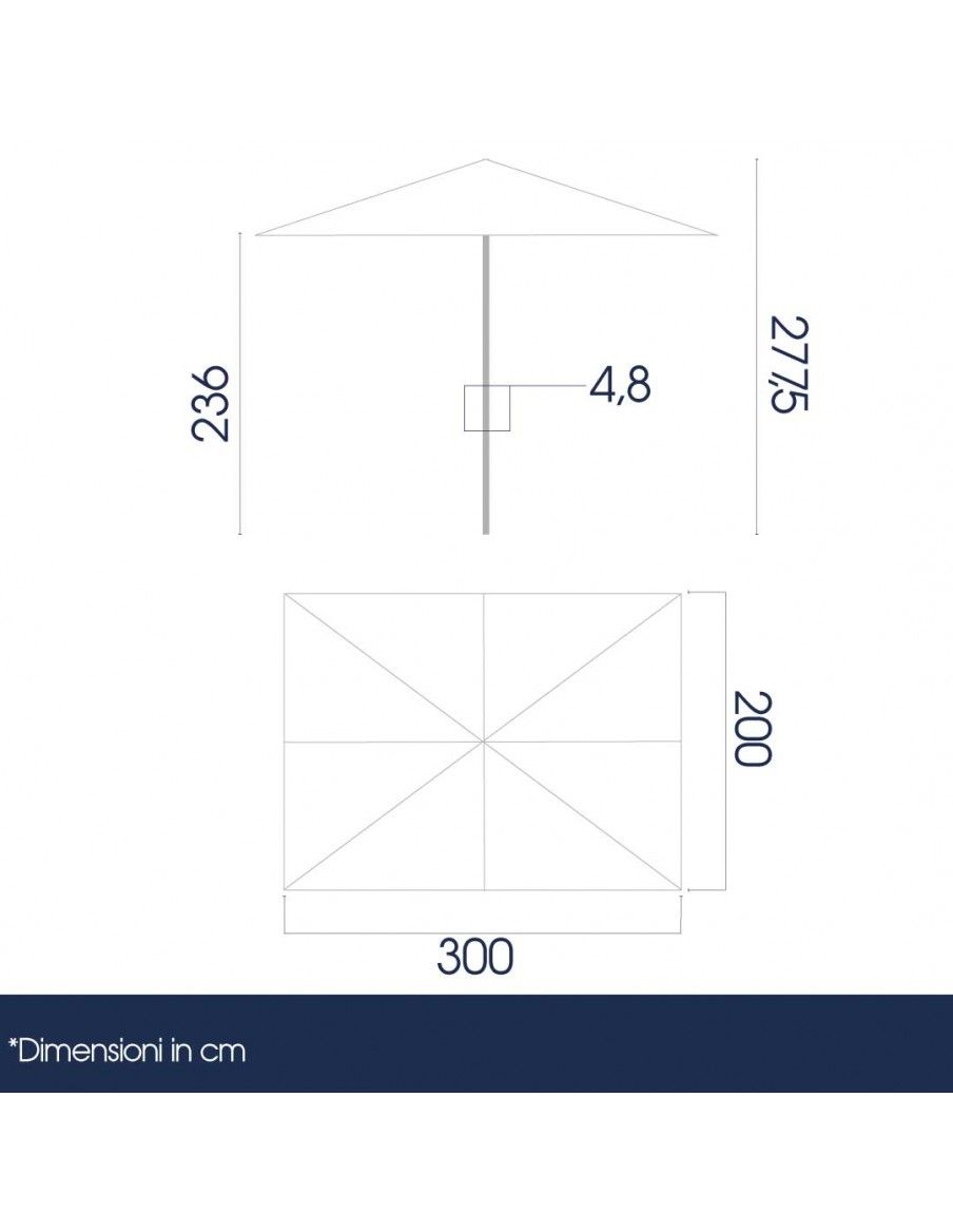 dimensioni ombrellone 2x3 metri