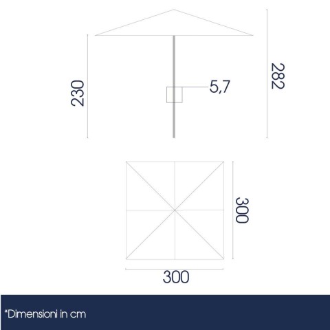 misure ombrellone resistente al vento 3x3 metri - DANIELI