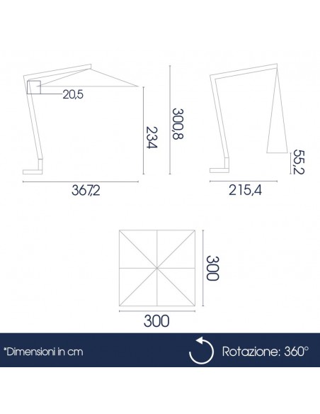Dimensioni ombrellone professionale quadrato