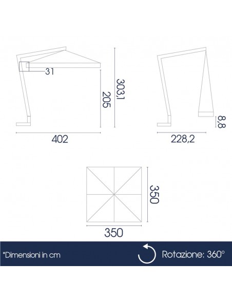Dimensioni ombrellone professionale quadrato