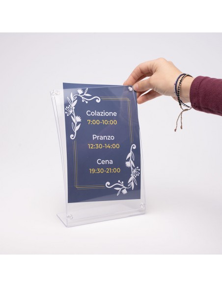 Portafoto da tavolo in plexiglass orizzontale con magneti