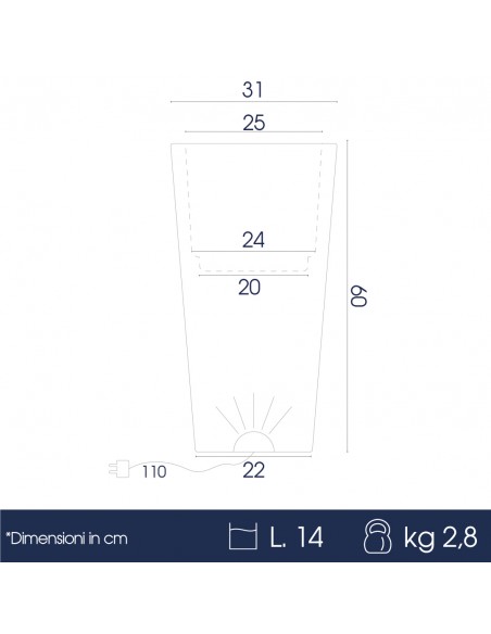 dimensioni vaso luminoso cedar