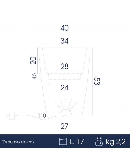dimensioni vaso luminoso cypress piccolo