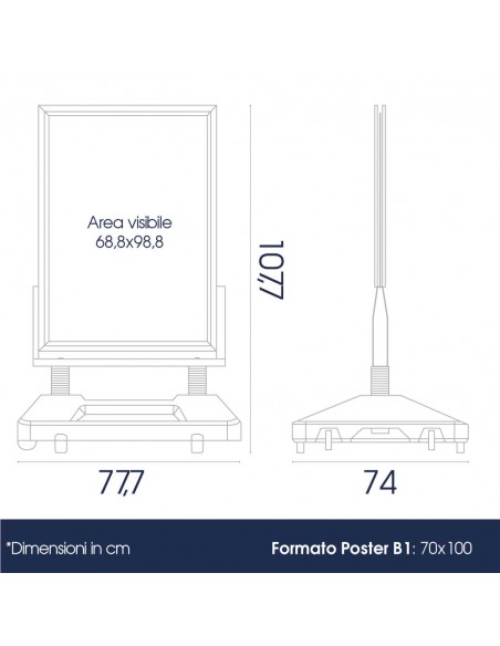 Dimensioni cavalletto pubblicitario 70x100 con zavorra