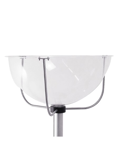 Espositore da terra con cesto in plexiglass e base tonda in metallo