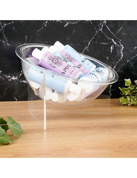 espositore promozionale da banco con cesto in plexiglass